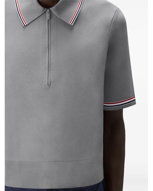 Thom Browne Gray Browne 65 Intarsia Zip Polo for men