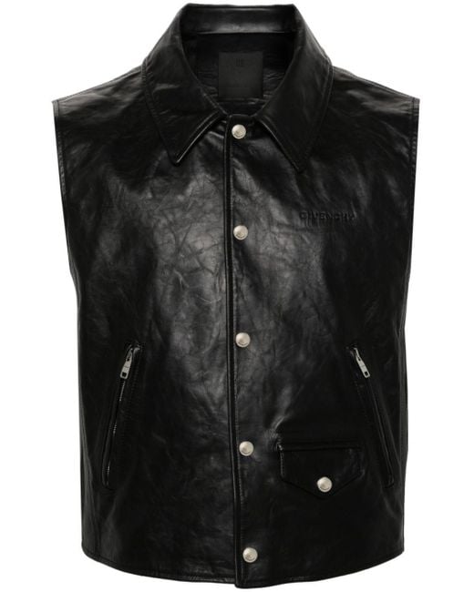 Givenchy Black Press-stud Leather Gilet for men