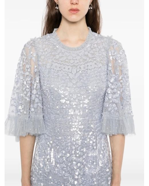 Needle & Thread White Anais Sequin Gown