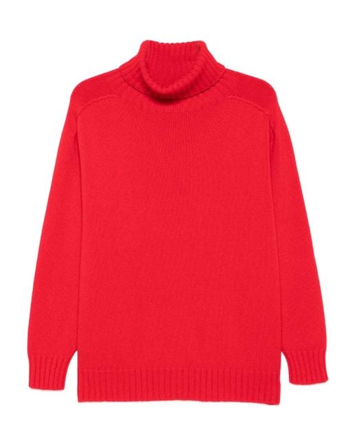 Eric Bompard Red V-Ausschnitt-Pullover mit Raglanärmeln