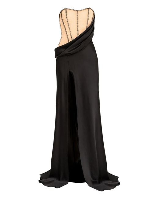 Nissa Black Crystal-Embellished Satin Maxi Dress