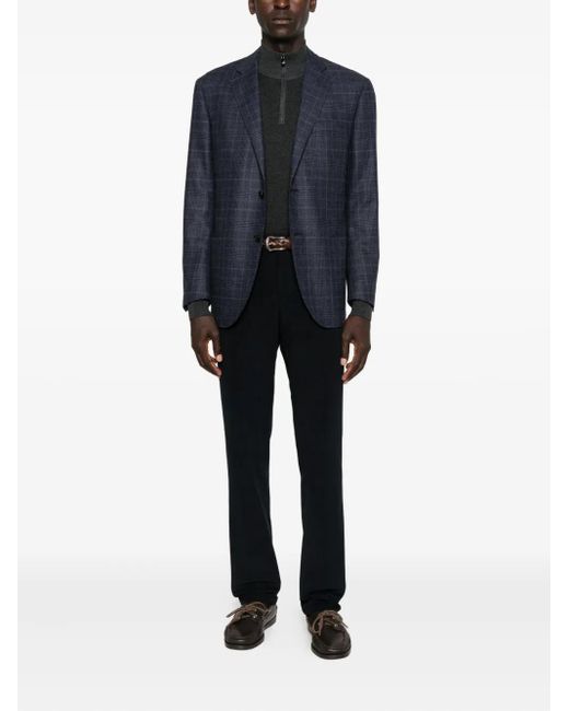 Corneliani Blue Checked Two-Button Blazer for men