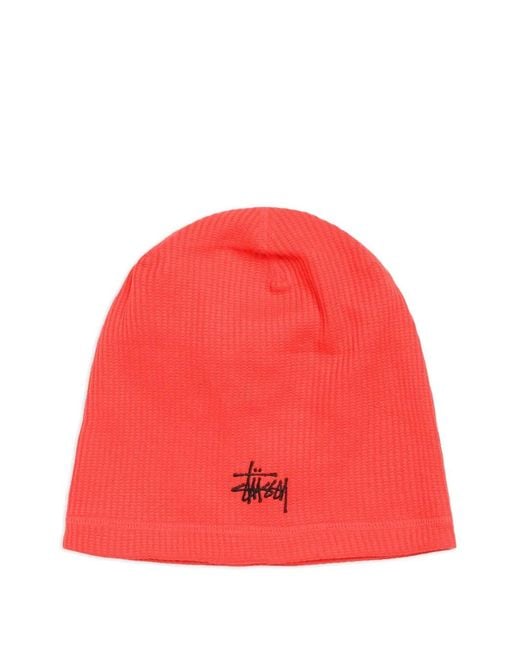 Stussy Red Waffle Beanie Hat