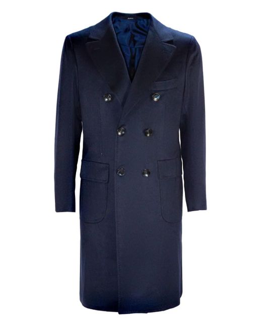 Sartorio Napoli Blue Double-Breasted Wide-Lapel Coat for men