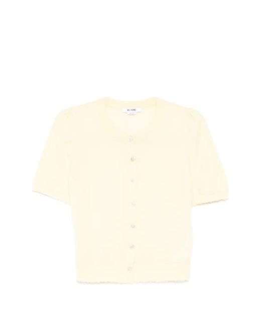 Re/done Natural Short-Sleeve Frayed-Edge Cardigan