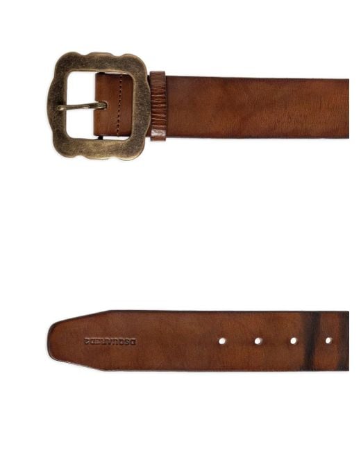 DSquared² Brown Leather Square-Buckle Belt for men