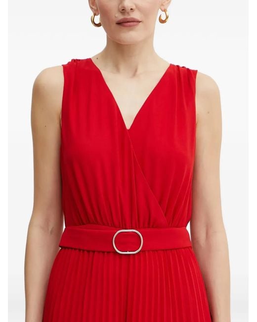 Morgan Red Pleated Belted Jumpsuit