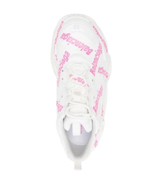 Balenciaga White Triple S Logo-Print Sneakers