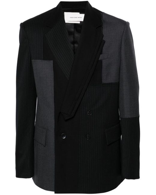 Feng Chen Wang Black Patchwork Double-breasted Blazer for men