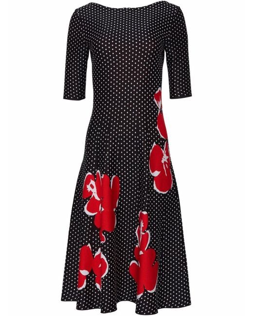Carolina Herrera Floral-pattern Polka Dot Dress in Black | Lyst