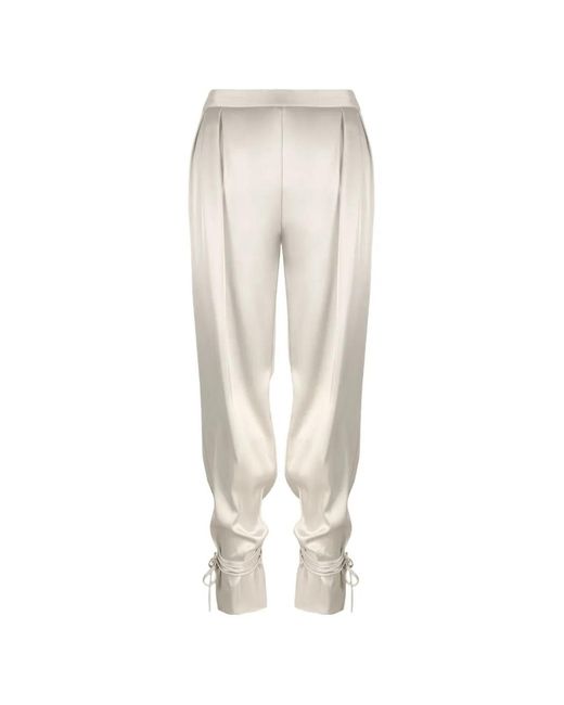 Contessa Mills White Mane Pleated Tie-Cuff Trousers