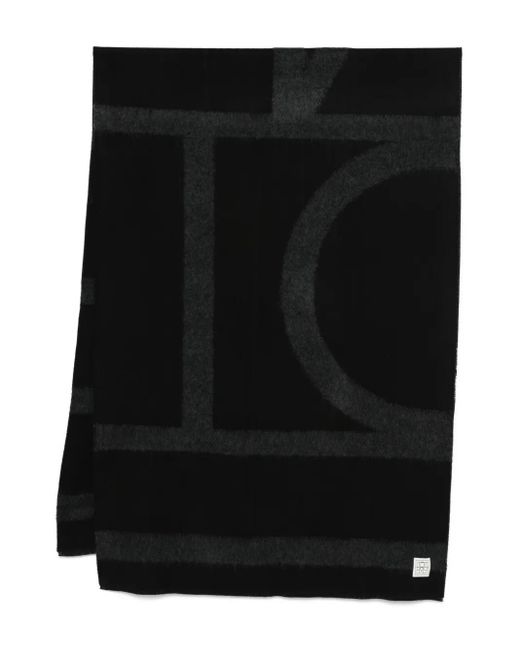 Totême Black Wool Monogram Scarf