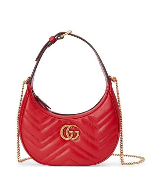 Gucci Red Mini GG Marmont Half-moon Shoulder Bag for men
