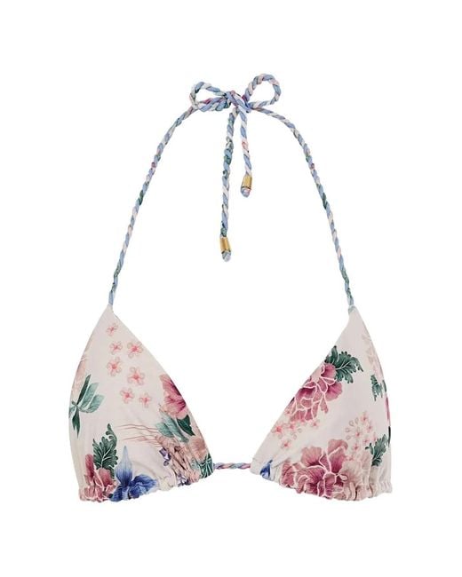 Agua Bendita Pink Tammy Floral-Print Braided-Strap Bikini Top