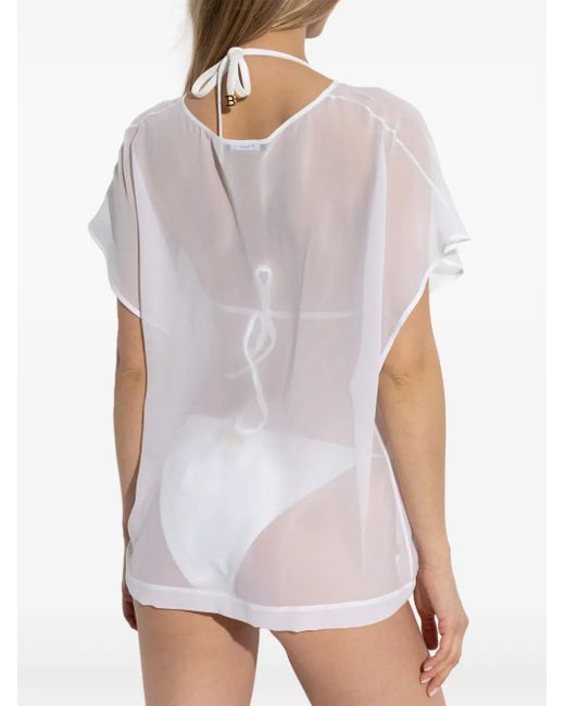 Balmain White Transparent Beach Cover-Up