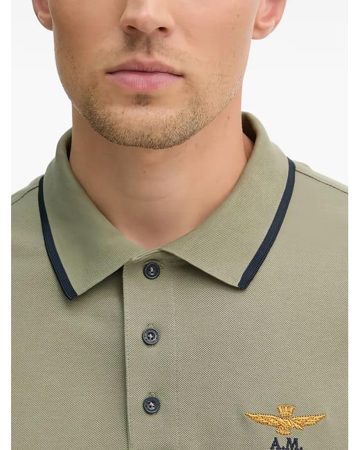 Aeronautica Militare Green Polo À Logo Brodé for men