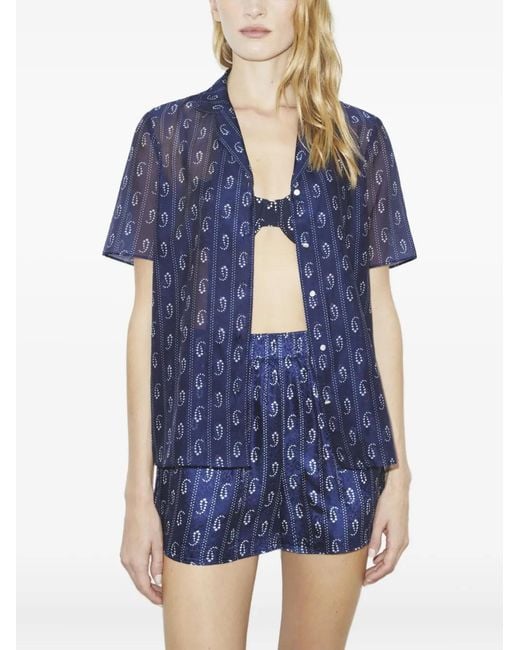 Tory Burch Blue Printed Camp Beach Shirt