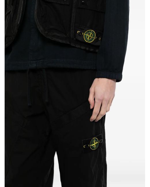 Stone Island Black Compass-Patch Cargo Pants for men