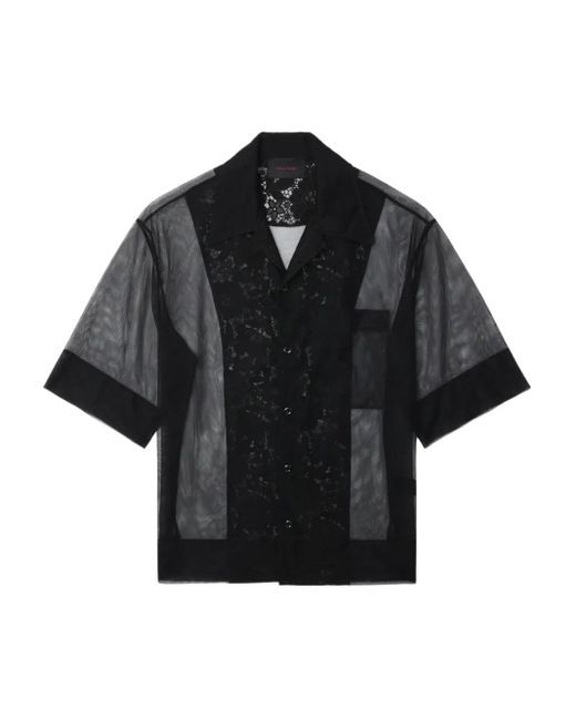 メンズ Simone Rocha レースパネル メッシュシャツ Black