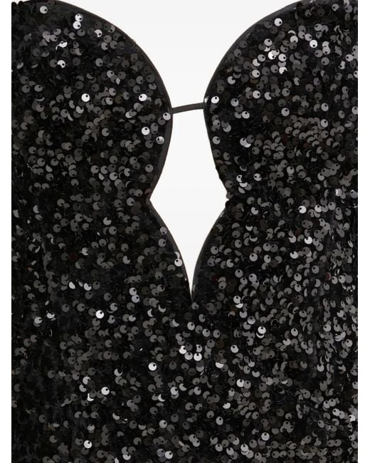 Robe Courte À Sequins Bardot en coloris Black