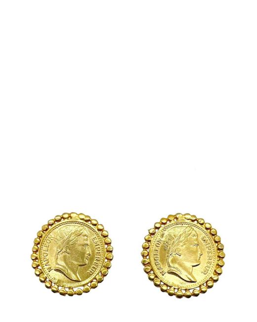 JENNIFER GIBSON JEWELLERY Yellow Vintage Napoleon Gold Coin Earrings 1980s