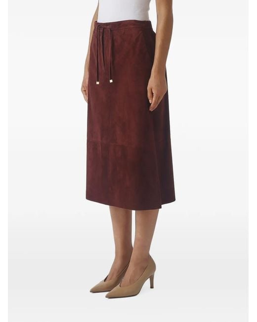 Max Mara Red Drawstring Suede Skirt