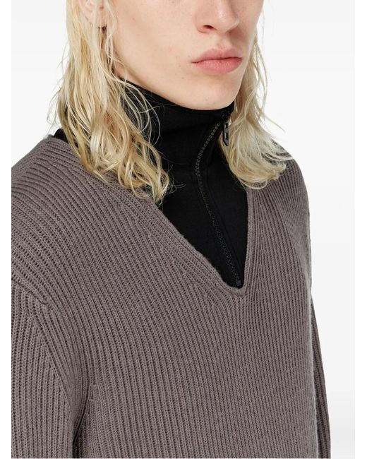 DIESEL Gray Half-Zip Sweater With Layered Neckline for men
