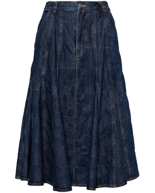 ANREALAGE Blue Flared Denim Midi Skirt