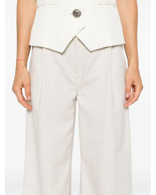 MITILIANE COUTURE White Pinstriped Wide-Leg Trousers