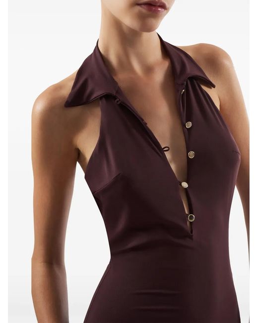 ‎Taller Marmo Purple Tropicana Fringe Collared Midi Dress