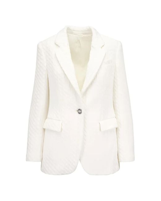 Brunello Cucinelli White Cable-Knit Single-Breasted Blazer