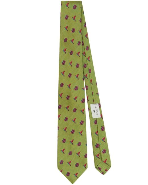 Etro Green Patterned-jacquard Silk Tie for men