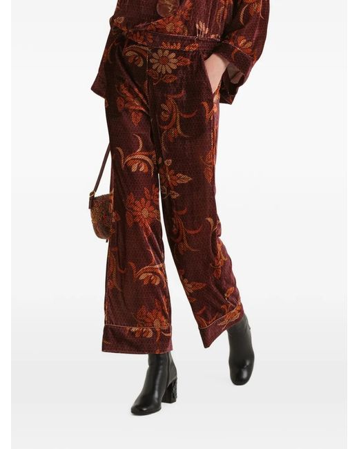 Maliparmi Brown Floral-Motif Cropped Trousers