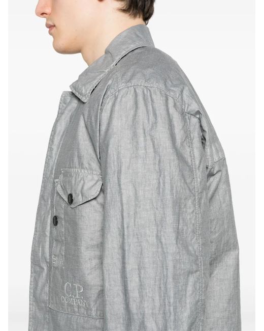C P Company Gray Embroidered-Logo Jacket for men