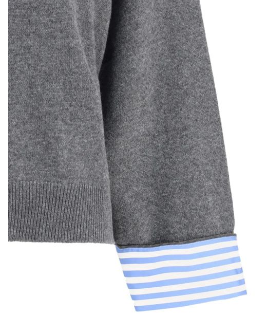Brunello Cucinelli Gray Striped-Cuff Roll-Neck Sweater