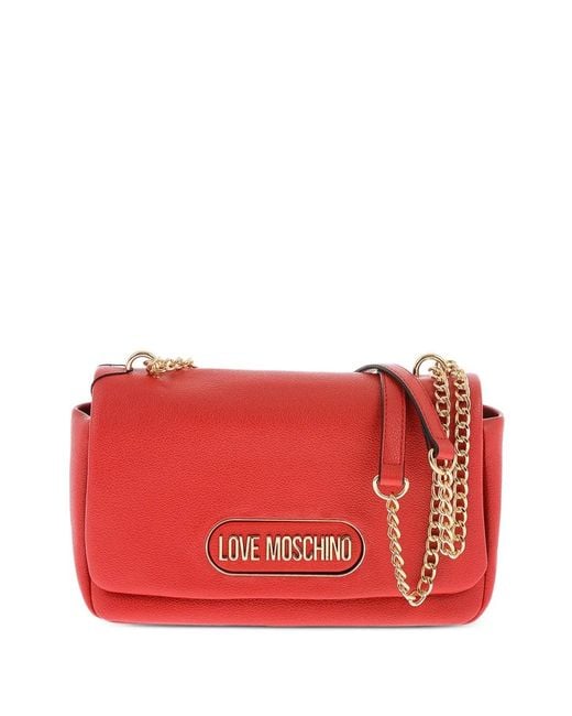 Love Moschino Red Logo-Detail Shoulder Bag