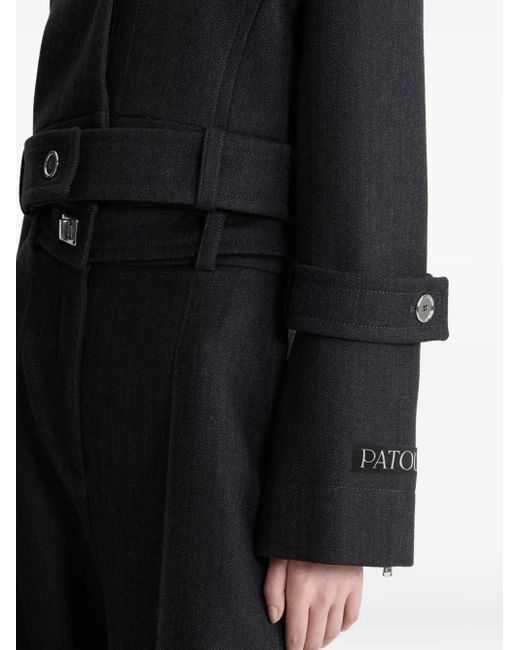 Patou Black Jacke Mit Gürtel Und Breitem Revers