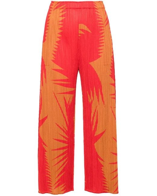 Pleats Please Issey Miyake Red Printed Cropped Trousers