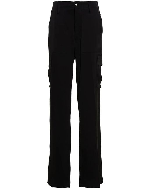 David Koma Black Satin-Finish Cargo Pants With Multi-Pockets