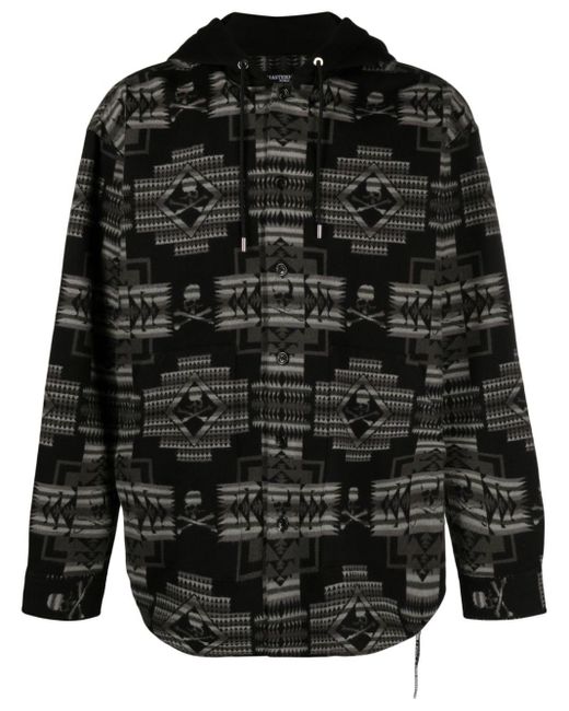 Mastermind Japan Black Chimayo Patterned-jacquard Hooded Shirt for men
