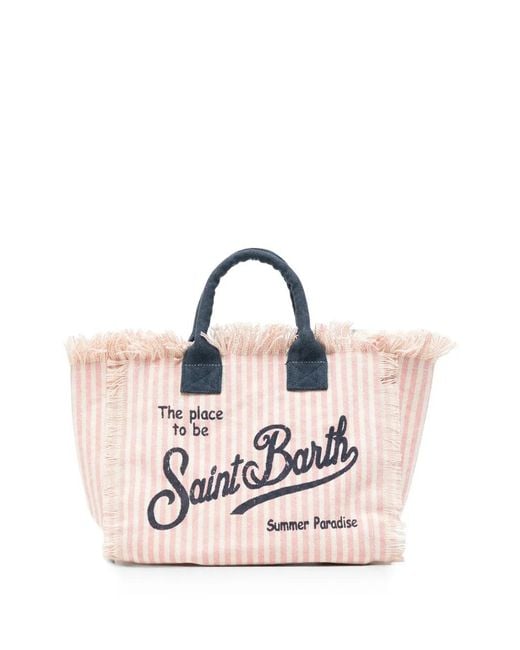 Mc2 Saint Barth Pink Colette Striped Frayed Tote Bag