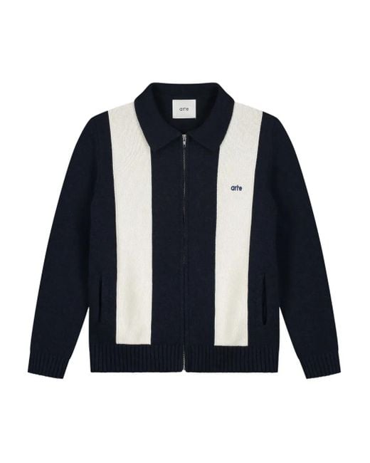 Arte' Blue Panelled Zip-Up Cardigan for men