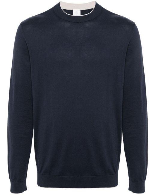 Eleventy Blue Contrasting-trim Cotton Jumper for men