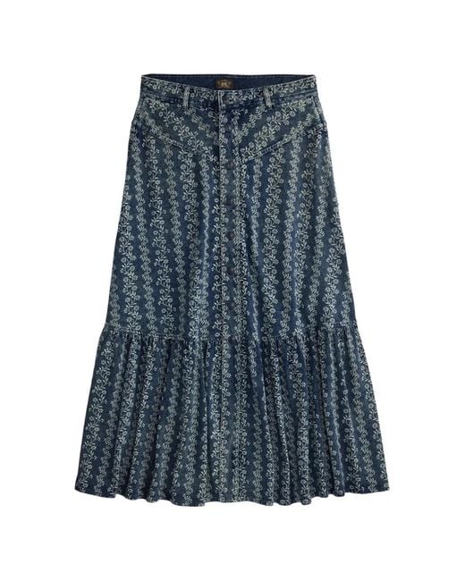RRL Blue Floral-Motif A-Line Skirt