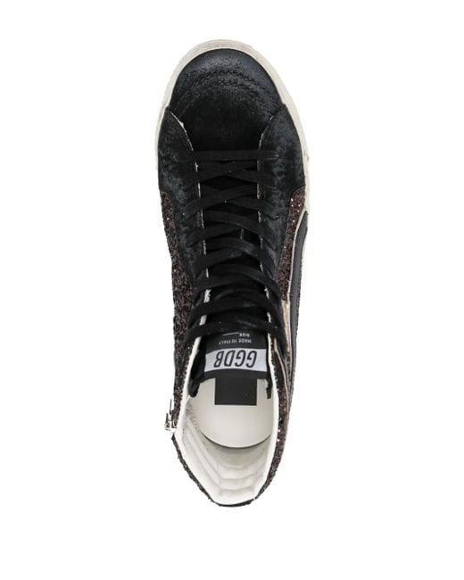 Golden Goose Deluxe Brand Black High-Top Sneakers With Glittery Silk