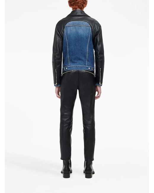 McQueen Blue Leather Biker Trousers for men