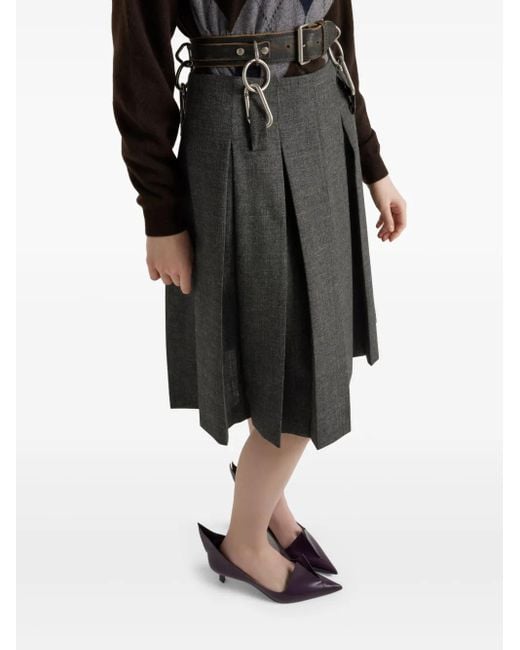 Prada Gray Belted Pleated Midi Skirt