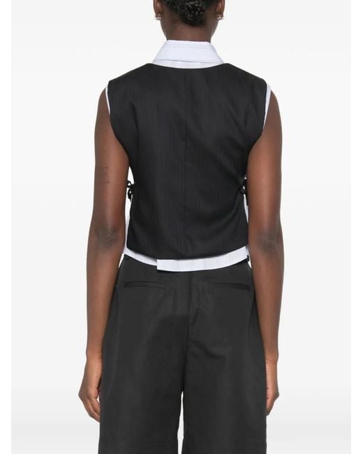 Sandro Black Pinstripe-Pattern Buttoned Top