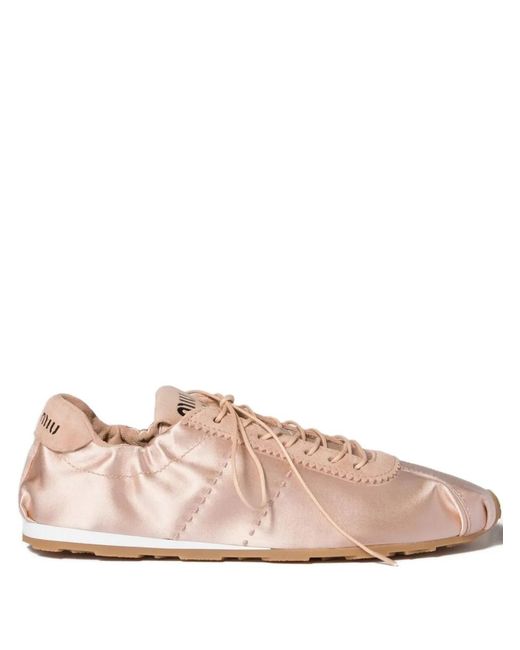 Miu Miu Pink Plume Suede-Trimmed Sneakers