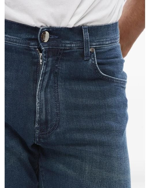 Corneliani Blue Logo-Embroidered Washed Jeans for men